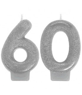 Over the Hill 'Sparkling Celebration' 60th Birthday Glitter Cake Candles (2pc)