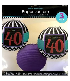 Over the Hill 'Chevron and Stripes' 40th Birthday Paper Lanterns (3pc)