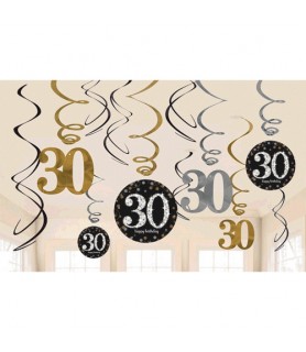 Over the Hill 'Sparkling Celebration' 30th Birthday Hanging Swirl Decorations (12pc)