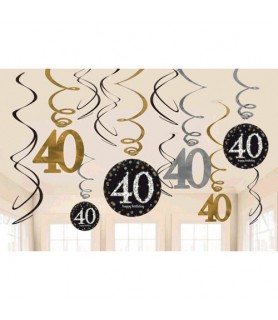 Over the Hill 'Sparkling Celebration' 40th Birthday Hanging Swirl Decorations (12pc)