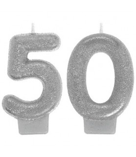 Over the Hill 'Sparkling Celebration' 50th Birthday Glitter Cake Candles (2pc)