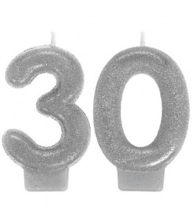 Over the Hill 'Sparkling Celebration' 30th Birthday Glitter Cake Candles (2pc)