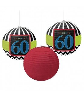 Over the Hill 'Chevron and Stripes' 60th Birthday Paper Lanterns (3pc)