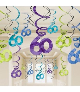 Over the Hill 60th Birthday Foil Hanging Swirl Decorations (30pc)