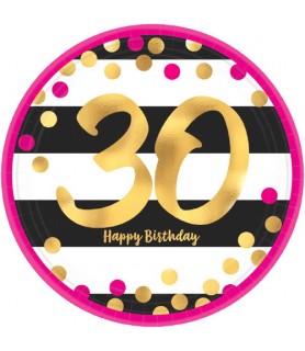 Birthday 'Hot Pink and Gold' 30th Birthday Small Paper Plates (8ct)