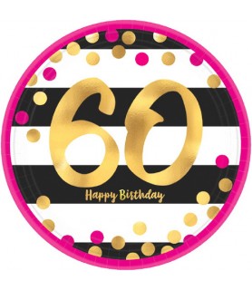 Over the Hill 'Hot Pink and Gold' 60th Birthday Small Paper Plates (8ct)
