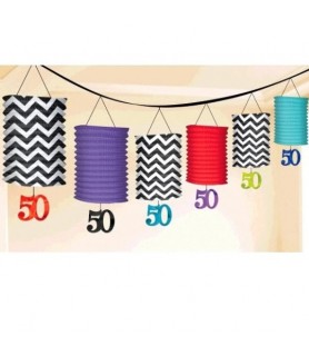 Over the Hill 'Chevron and Stripes' 50th Birthday Paper Lantern Garland (12ft)