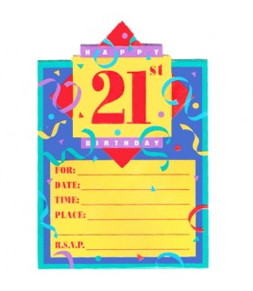Happy Birthday 'Colorblock' 21st Birthday Invitations w/ Envelopes (8ct)