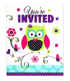 Bright Polka Dot Owl Invitations w/ Envelopes (8ct)