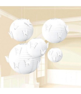 White Paper Lanterns w/ Butterfly Add-Ons (5pc)