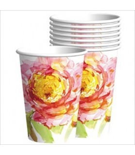 Floral Print 'Pink Peonies' Flowers 9oz Paper Cups (8ct)