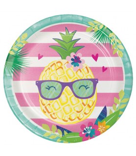 Hawaiian Luau 'Pineapple and Friends' Large Paper Plates (8ct)