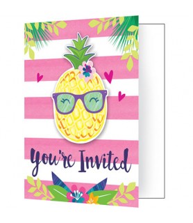 Hawaiian Luau 'Pineapple and Friends' Invitations w/ Envelopes (8ct)