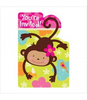 Pink Mod 'Monkey Love' Invitation Set w/ Envelopes (8ct)