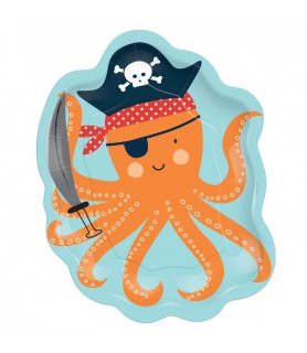 Pirate Party 'Ahoy Birthday' Octopus Shaped Small Paper Plates (8ct)