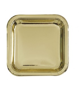 Gold Shiny Metallic Small Square Paper Plates (8ct)