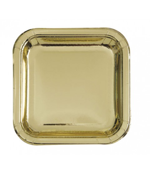 Gold Shiny Metallic Small Square Paper Plates (8ct)