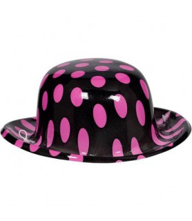 Pink and Black Polka Dots Mini Plastic Hat (1ct)