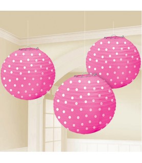Pink Polka Dot Paper Lanterns (3ct)