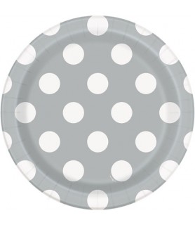 Silver Metallic Polka Dots Small Paper Plates (8ct)