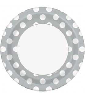 Silver Metallic Polka Dots Large Paper Plates (8ct)