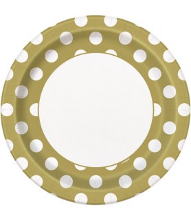 Gold Metallic Polka Dots Large Paper Plates (8ct)