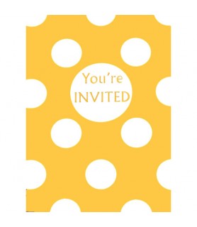 Yellow Polka Dots Invitations w/ Envelopes (8ct)
