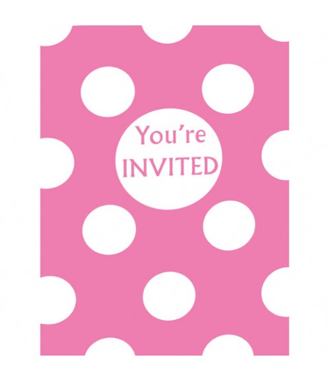 Pink Polka Dots Invitations w/ Envelopes (8ct)