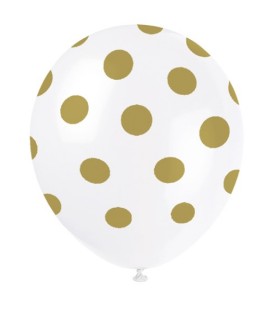 Gold Metallic Polka Dots Latex Balloons (6ct)