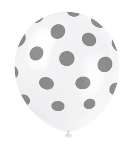 Silver Metallic Polka Dots Latex Balloons (6ct)