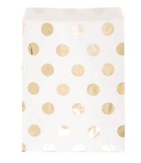Gold Shiny Metallic Polka Dots Paper Favor Bags (8ct)