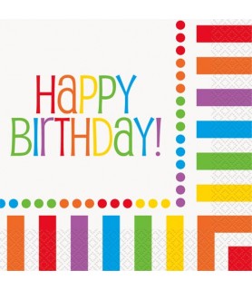 Rainbow Dots and Stripes 'Happy Birthday' Lunch Napkins (16ct)