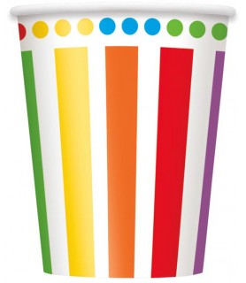 Rainbow Dots and Stripes 9oz Paper Cups (8ct)