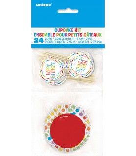 Rainbow Dots and Stripes Cupcake Kit for 24 (48pc)