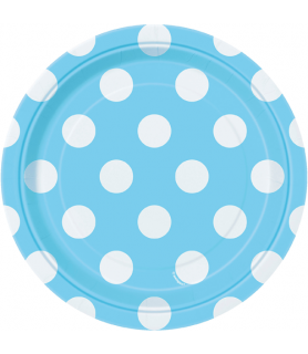 Powder Blue Polka Dots Small Paper Plates (8ct)
