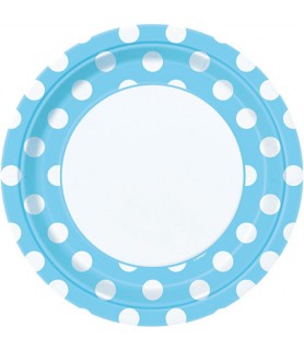 Powder Blue Polka Dots Large Paper Plates (8ct)