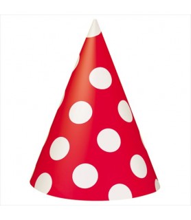 Red Polka Dots Cone Hats (8ct)