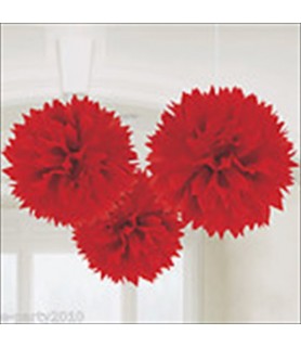 Red Large Fluffy Pom Pom Hanging Decorations (3ct)