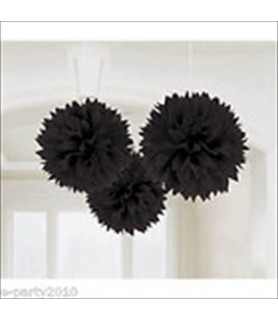 Black Large Fluffy Pom Pom Hanging Decorations (3ct)