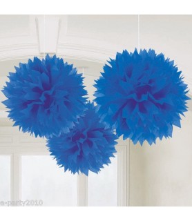 Royal Blue Large Fluffy Pom Pom Hanging Decorations (3ct)