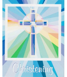 Religious 'Stained Glass Blue Christening' Invitations w/ Envelopes (25ct)
