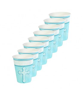 Religious 'Radiant Cross' Blue 9oz Paper Cups (8ct)