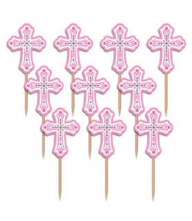 Religious 'Pink Cross' Cupcake Toppers / Picks (36ct)