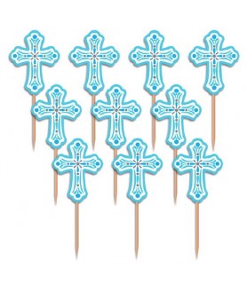 Religious 'Blue Cross' Cupcake Toppers / Picks (36ct)