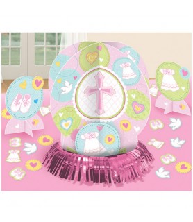 Religious 'Sweet Christening' Pink Table Decorating Kit (23pc)