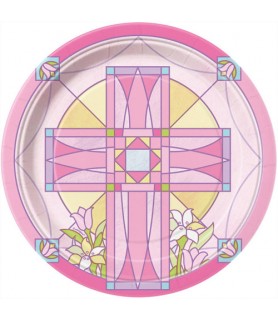 Religious 'Sacred Cross Pink' Small Paper Plates (8ct)