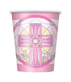 Religious 'Sacred Cross Pink' 9oz Paper Cups (8ct)