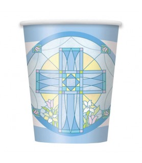 Religious 'Sacred Cross Blue' 9oz Paper Cups (8ct)