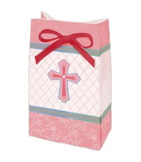 Religious 'Sweet Christening' Pink Favor Bags w/ Ribbons (12ct)