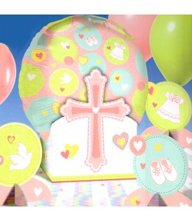 Religious 'Sweet Christening' Pink Foil Mylar Balloon Centerpiece (5pc)